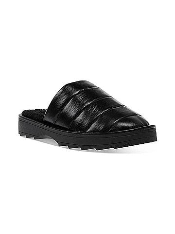 Steve Madden Women's Chex Quilted Faux Fur Lined Slippers in Black (view 2)