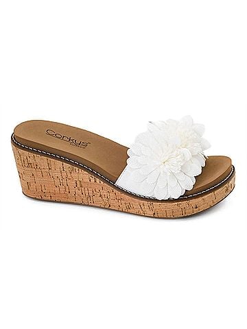 Corkys Women's Wildflower Wedge Sandals in White (view 1)