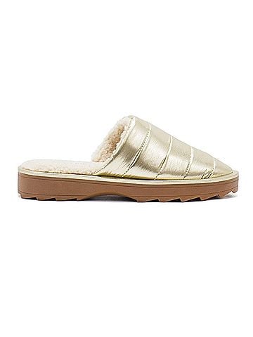 Steve Madden Women's Chex Quilted Faux Fur Lined Slippers in Gold (view 1)