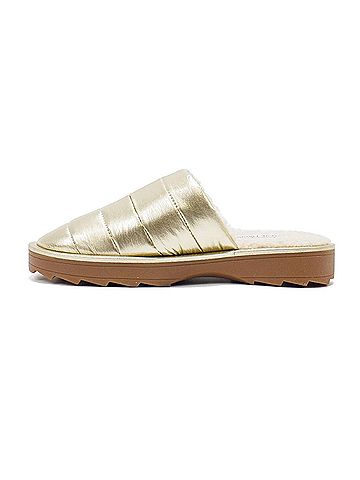 Steve Madden Women's Chex Quilted Faux Fur Lined Slippers in Gold (view 2)