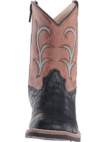 Old West Boys Crocodile Print Cowboy Boots in Black/Tan (view 2)