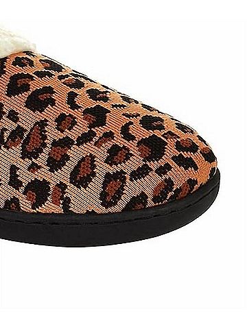 Clarks Women's Lenox Dream Knit Slippers in Dark Tan Leopard (view 2)