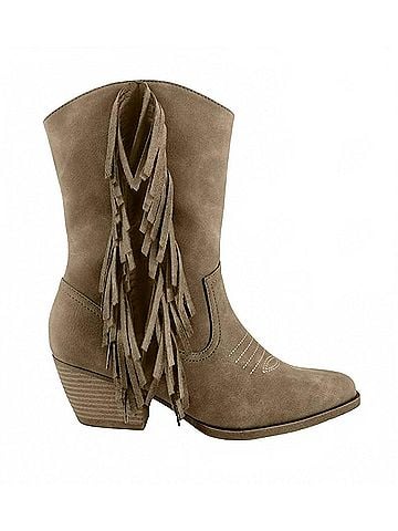 Jellypop Women's Benjie Heeled Fringe Boots in Sand (view 1)