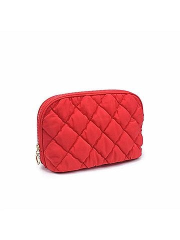 Urban Expressions Women's Cloud Kiss Quilted Puffer Nylon Cosmetic Dome Pouch in Red (view 1)