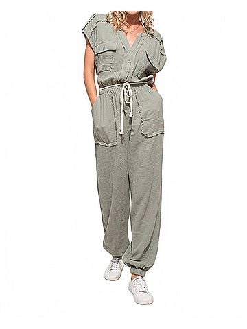 AndTheWhy One More Time Utility Jumpsuit in Olive (view 2)