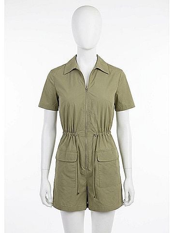 Karlie Solid Pocket Cinch Waist Weekend Romper in Olive (view 1)