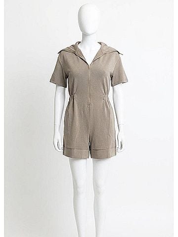 Karlie Knit Zip Novelty Romper in Taupe (view 1)