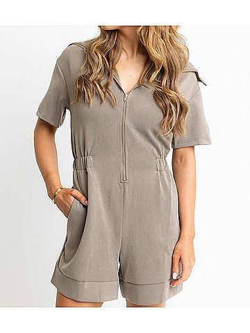 Karlie Knit Zip Novelty Romper in Taupe (view 2)