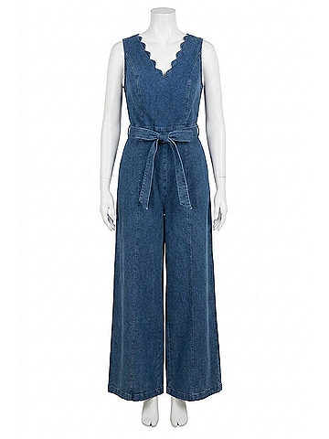 Flying Tomato V-Neck Wide Leg Jumpsuit - Plus in Dark Indigo (view 1)