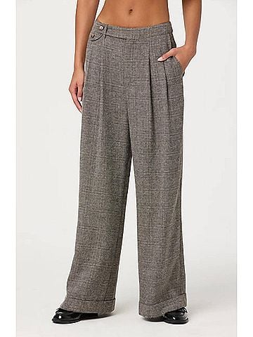 Astr Lanie Relaxed Tweed Trousers in Grey Plaid (view 2)