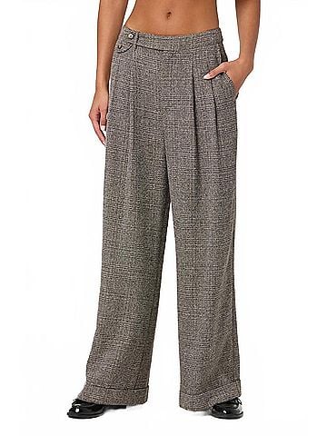 Astr Lanie Relaxed Tweed Trousers in Grey Plaid (view 2)