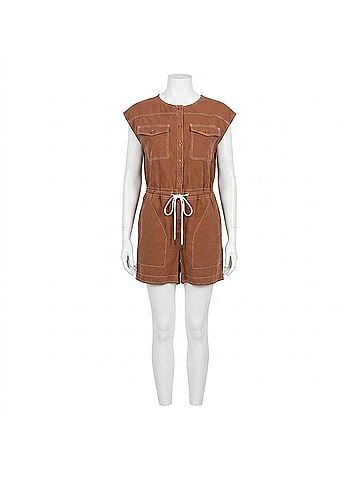 Lilla P Women's Short Sleeve Canvas Romper in Bronze (view 1)