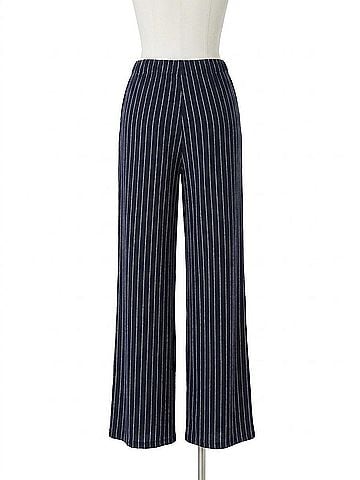 Nic + Zoe Destination Stripe Wide-Leg Knit Pant in Indigo Multi (view 1)