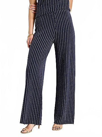 Nic + Zoe Destination Stripe Wide-Leg Knit Pant in Indigo Multi (view 2)