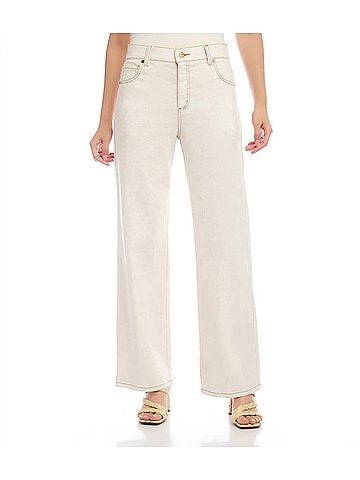 Karen Kane Nova Natural Wide Leg Jeans in Natural (view 2)