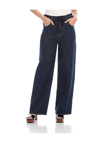 Karen Kane Drawstring Wide-Leg Pants in Denim (view 2)