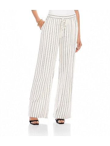 Karen Kane Linen Blend Stripe Drawstring Pants in Cream And Black (view 2)