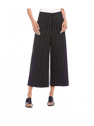 Karen Kane Stripe Cropped Wide-Leg Pants in Black With Off White (view 2)