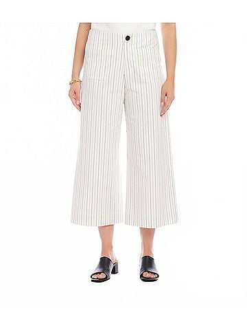Karen Kane Stripe Cropped Wide-Leg Pants in Off White With Black (view 2)