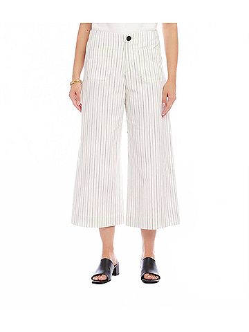 Karen Kane Stripe Cropped Wide-Leg Pants in Off White With Black (view 2)