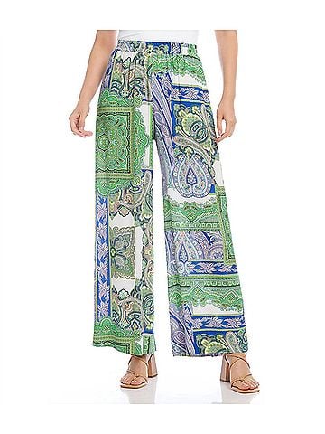 Karen Kane Page Paisley Wide Leg Pants in Green Multi (view 2)