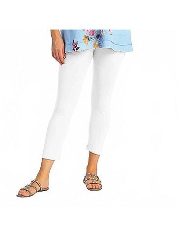 Jess & Jane Mineral Washed Cotton Legging Capri Pants in White (view 2)