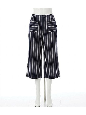 Karen Kane Stripe Cropped Wide-Leg Pants - Plus in Navy And Light Blue (view 1)