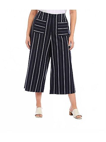 Karen Kane Stripe Cropped Wide-Leg Pants - Plus in Navy And Light Blue (view 2)