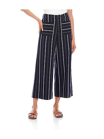 Karen Kane Stripe Cropped Wide-Leg Pants in Navy And Light Blue (view 2)