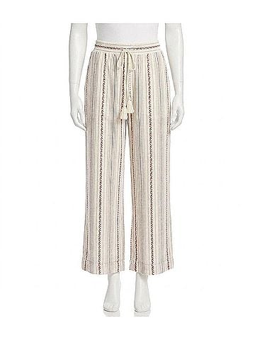 Karen Kane Stripe Embroidered Cropped Drawstring Pants in Natural (view 1)
