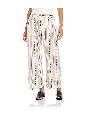 Karen Kane Stripe Embroidered Cropped Drawstring Pants in Natural (view 2)