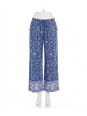 Karen Kane Drawstring Border Print Cropped Pants in Blue (view 1)