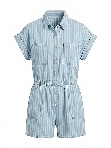 Blu Pepper Women's Stripe Button Down Romper in Blue (view 2)