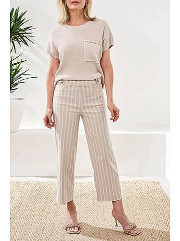 Tribal Bengaline Stripe Pull-On Capri Pants in Beach (view 2)