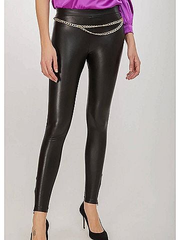 Generation Love Vegan Leather Chain Trim Legging in Black (view 2)