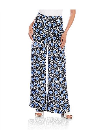 Karen Kane Wisteria Wide Leg Pant in Blue Multicolor Print (view 2)