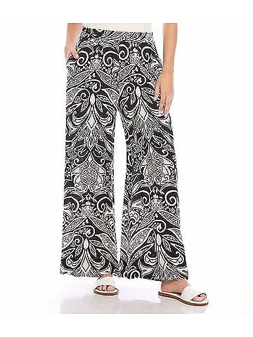 Karen Kane Pallas Print Wide Leg Pants in Black And White (view 2)