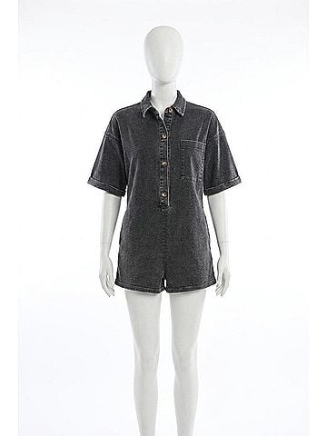 Le Lis The Comeback Denim Romper in Washed Grey (view 1)
