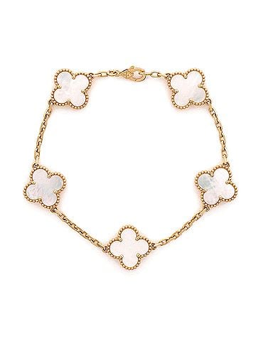 Van Cleef & Arpels Vintage Alhambra 5 Motifs Bracelet 18K Yellow Gold and Mother of Pearl (view 1)