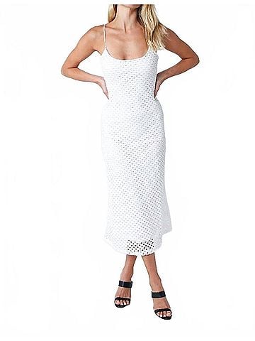 Olivaceous Malin Crochet Midi Dress in White (view 2)