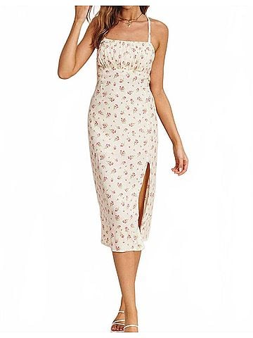 Dress Forum Pretty Little Rose Tieback Midi Dress in Cream/Rose (view 2)