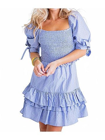 Karlie Charlotte Puff Sleeves Smocked Dress in Lilac (view 2)