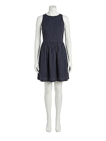 Lilla P Eyelet High Neck Mini Dress in Navy (view 1)