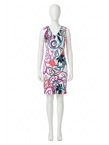 Joseph Ribkoff Scribble Print Sheath Mini Dress in Vanilla/Multi (view 1)