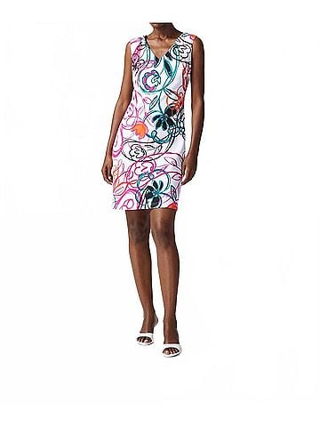 Joseph Ribkoff Scribble Print Sheath Mini Dress in Vanilla/Multi (view 2)