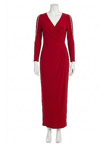R&M Richards Long Faux Wrap Style Evening Dress in Red (view 1)
