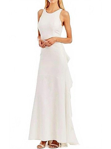 Nicole Miller Nicole Miller Ruffle Back Crepe Formal Gown in Diamond White (view 2)