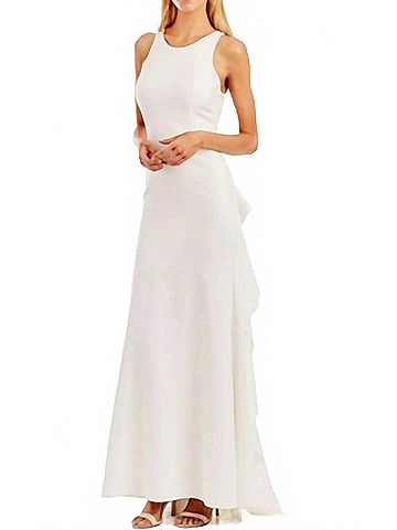 Nicole Miller Nicole Miller Ruffle Back Crepe Formal Gown in Diamond White (view 2)