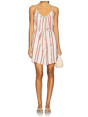 Bobi Scoop Neck Cami Mini Dress in Multi Stripe (view 2)