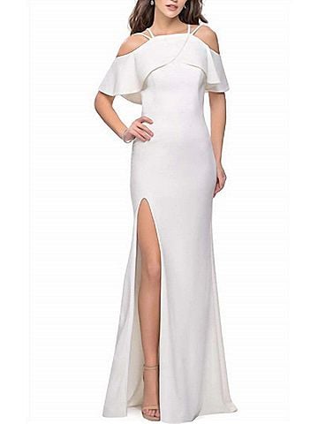La Femme La Femme Off The Shoulder Gown in White (view 2)
